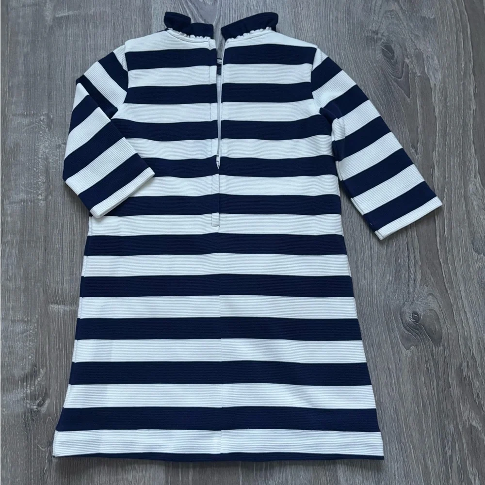 Classic Prep Girls Navy & White Striped Ruffle Collar Dress size 6